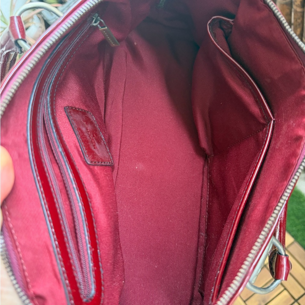 Burberry Beige Check Satchel with Burgundy Patent Trim - Picture 4 of 7